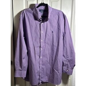 Ralph‎ Lauren Dress Shirt Men's 18 34-35 Purple Easy Care Check Plaid L/S